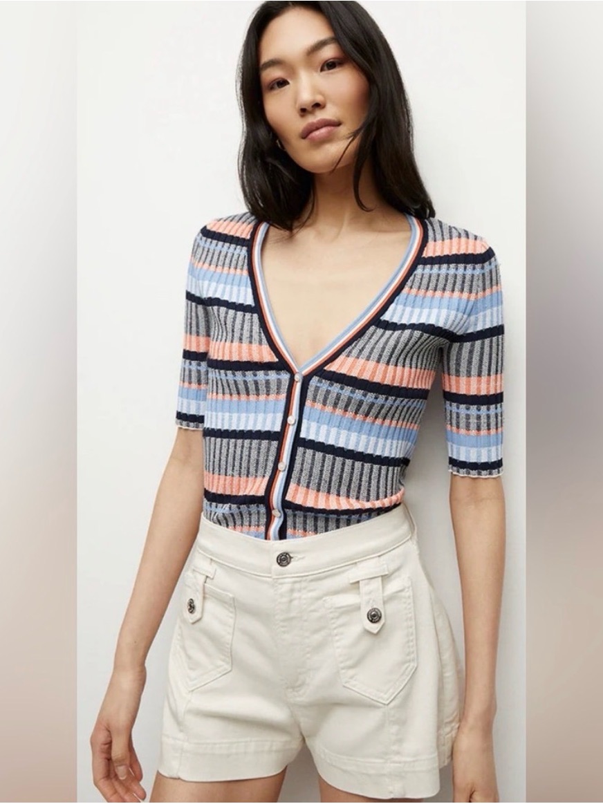 Veronica Beard Calliope Striped Rib-Knit Cardigan Pullover Multi Color Size Xs